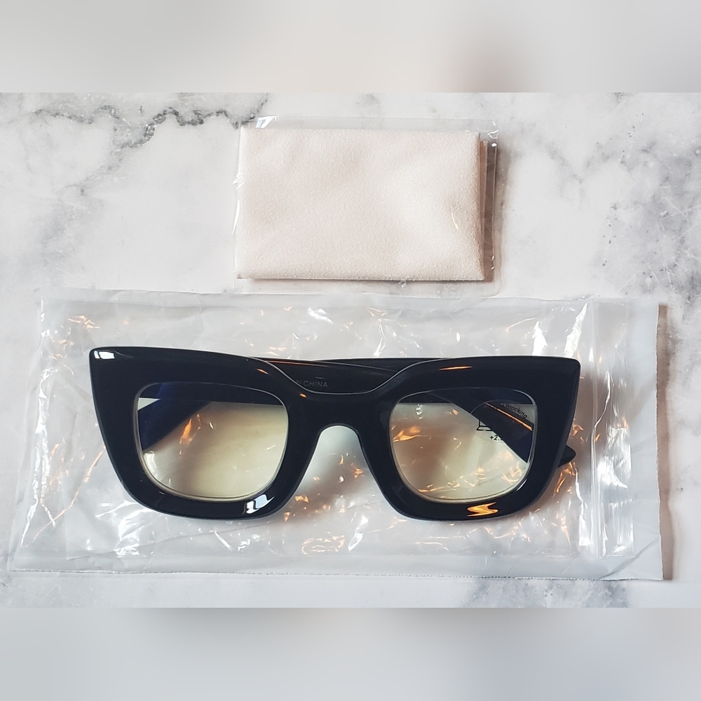 Retro Vintage Style Oversizee Glossy Black Shell Reading Glasses NEW